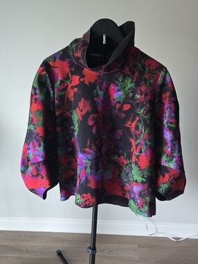 Maria Pinto Maki Floral Black Mock-Neck Women's Top S